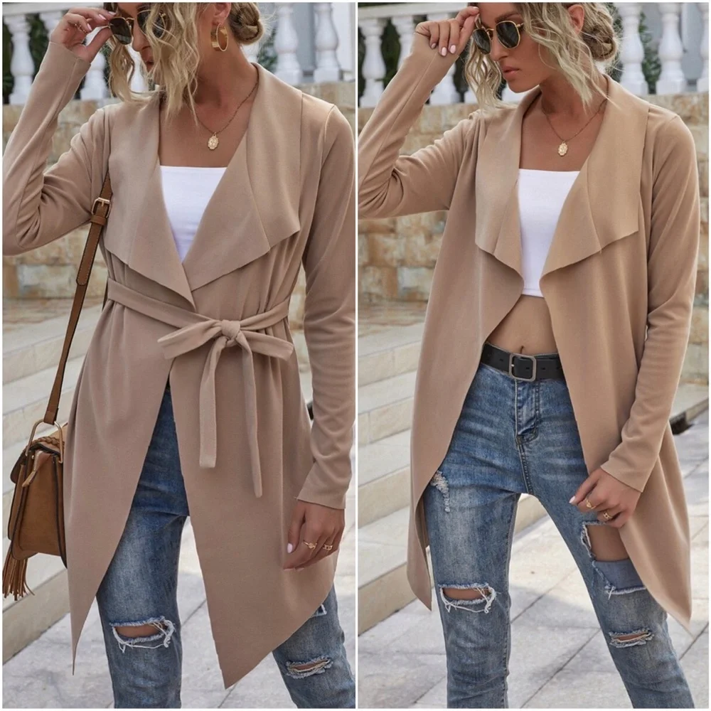 Cozy Camel Tan Vegan Suede Waterfall Jacket Coat - Picture 2 of 3